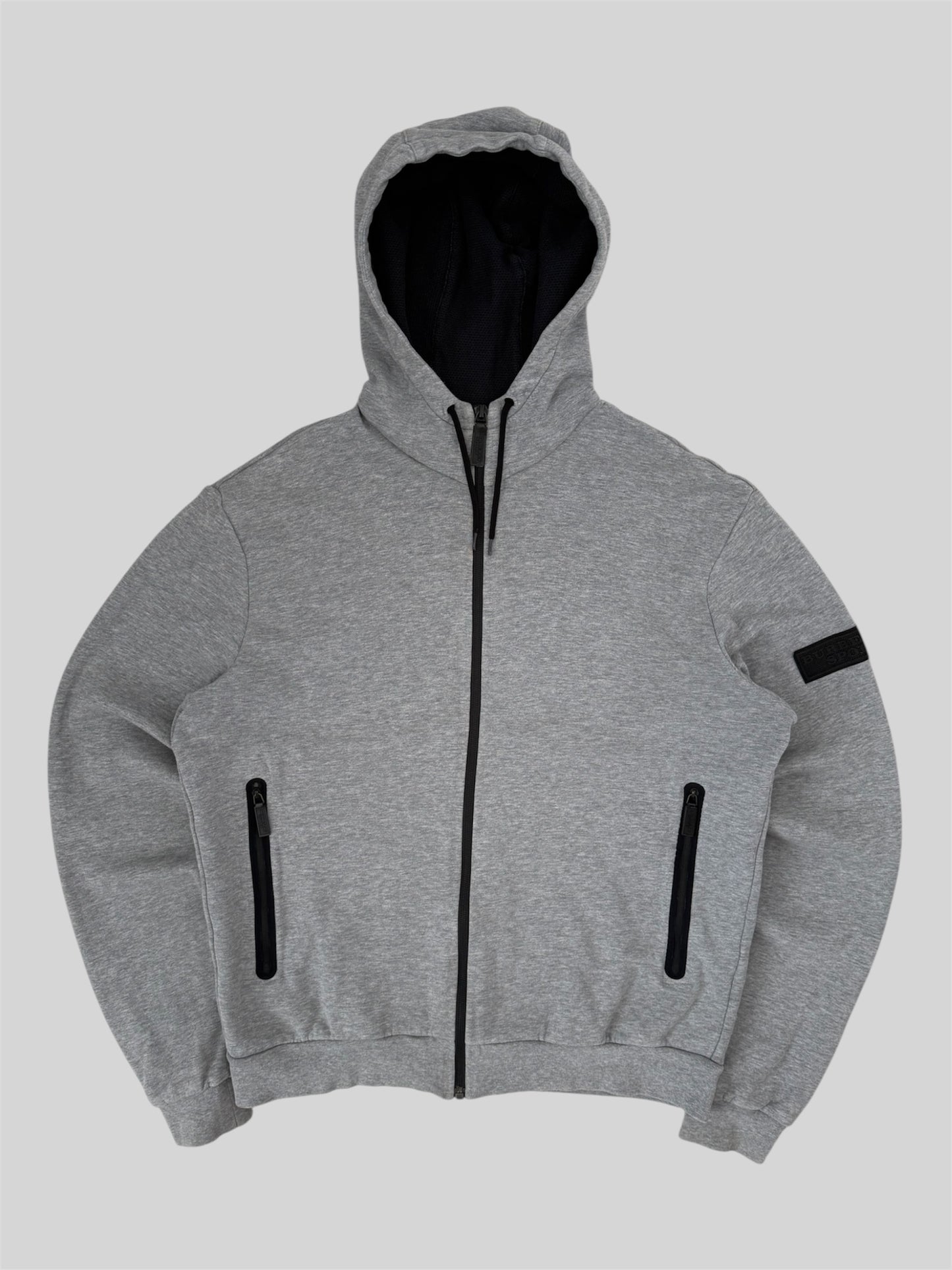 Vintage Burberry Sport Spellout Full Zip Active Hoodie Light Grey Medium
