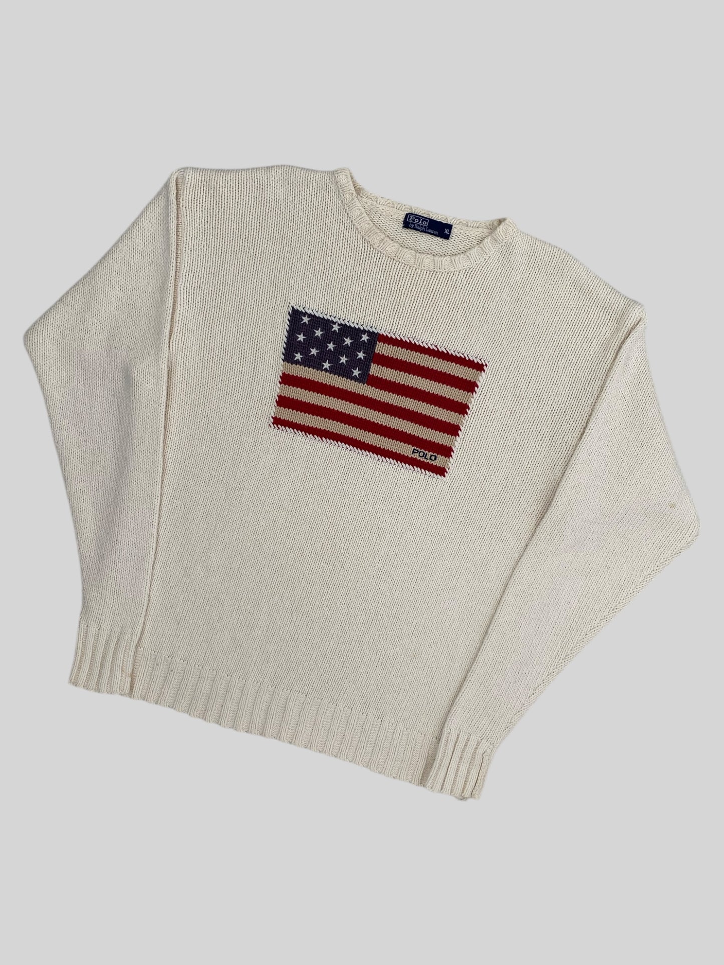 Authentic Vintage Polo Ralph Lauren Knitted USA Jumper Cream X-Large