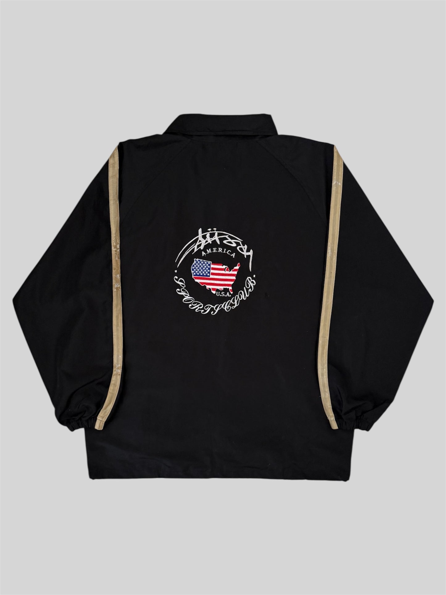 Vintage Stussy 1990s Embroidered Windbreaker Jacket Black Medium Made In USA