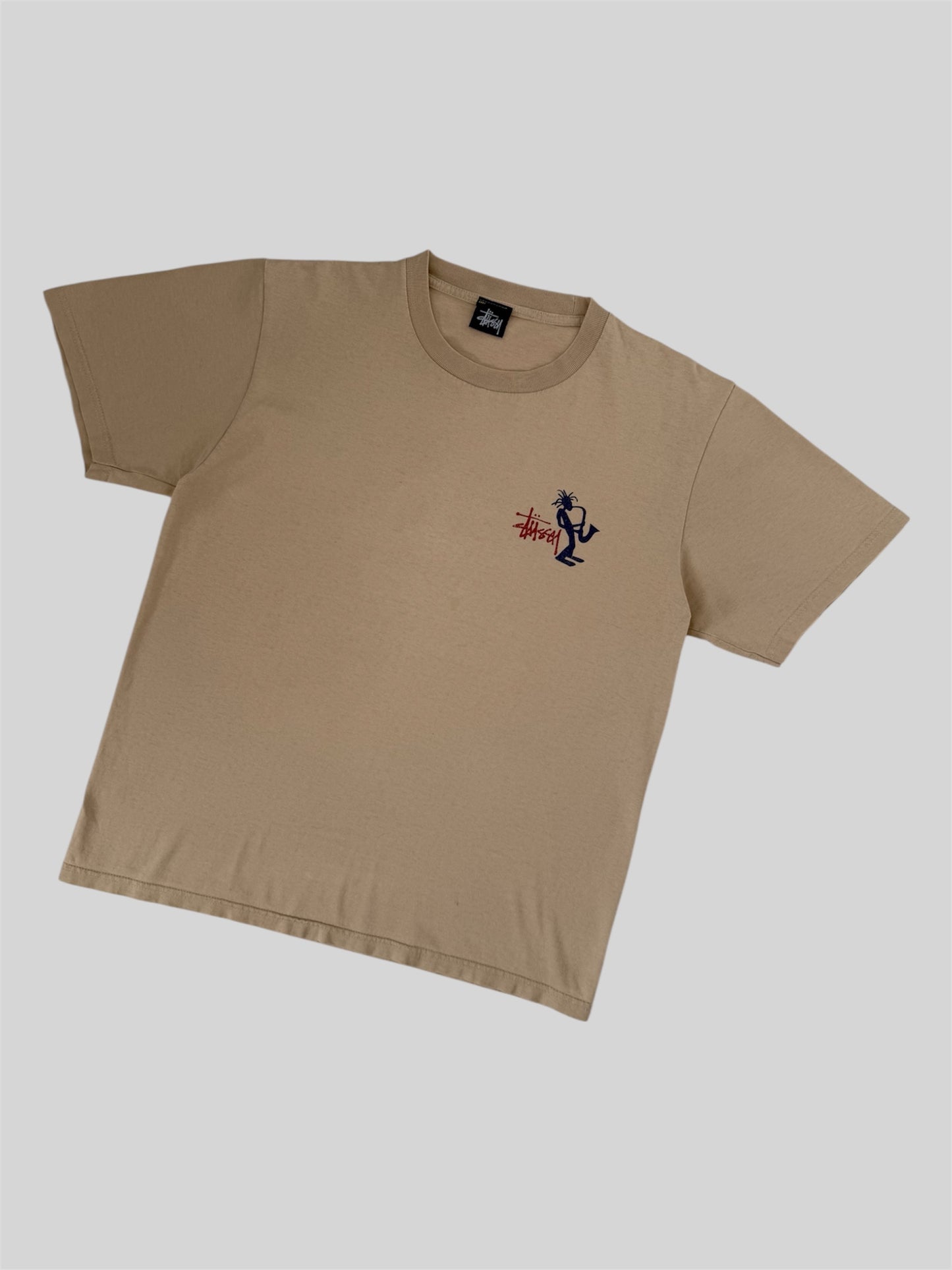 Vintage Stussy 2000s Spellout Graphic Print T Shirt Beige Small