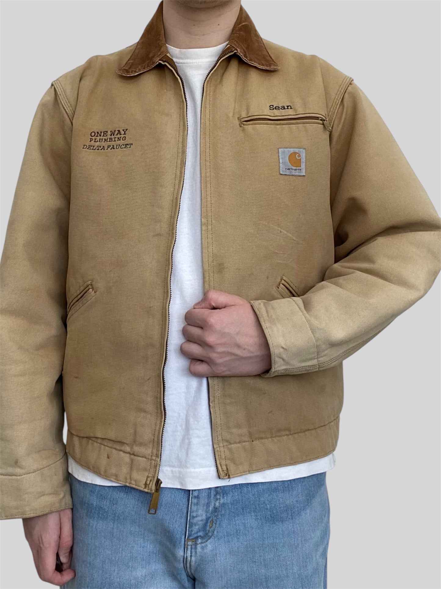 Vintage Carhartt Blanket Lined Embroidered Detroit Jacket J01 BRN Beige Medium