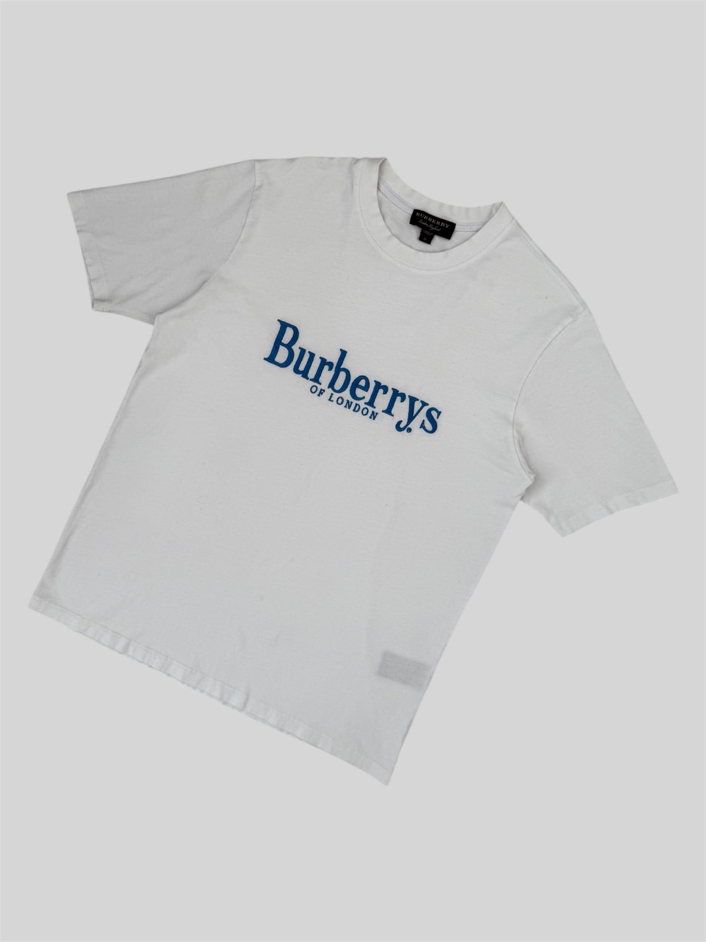 Authentic Vintage Burberry Embroidered Spellout T Shirt White Medium Made In Italy