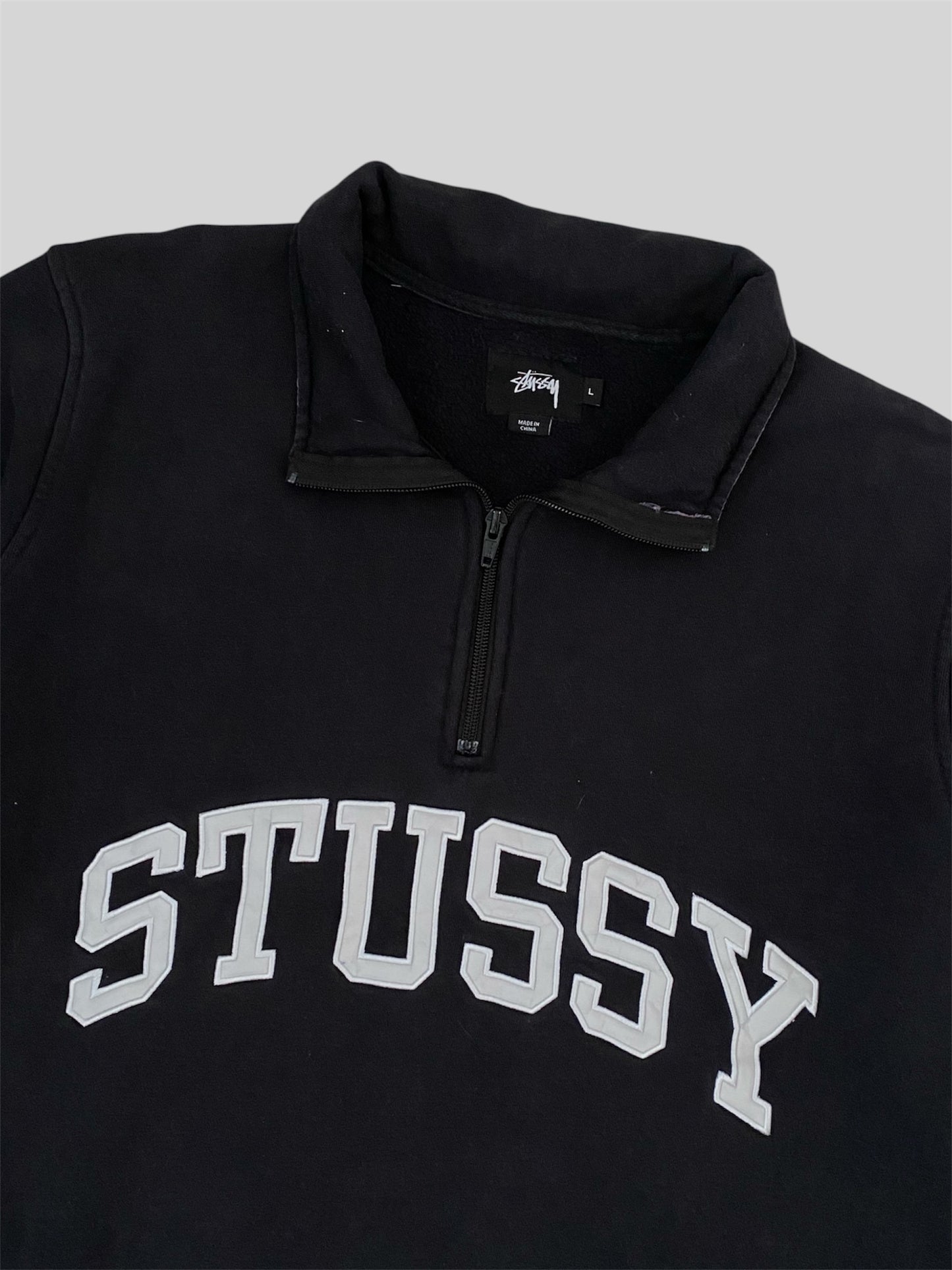 Vintage Stussy Embroidered Quarter Zip Pullover Swetshirt Black Large