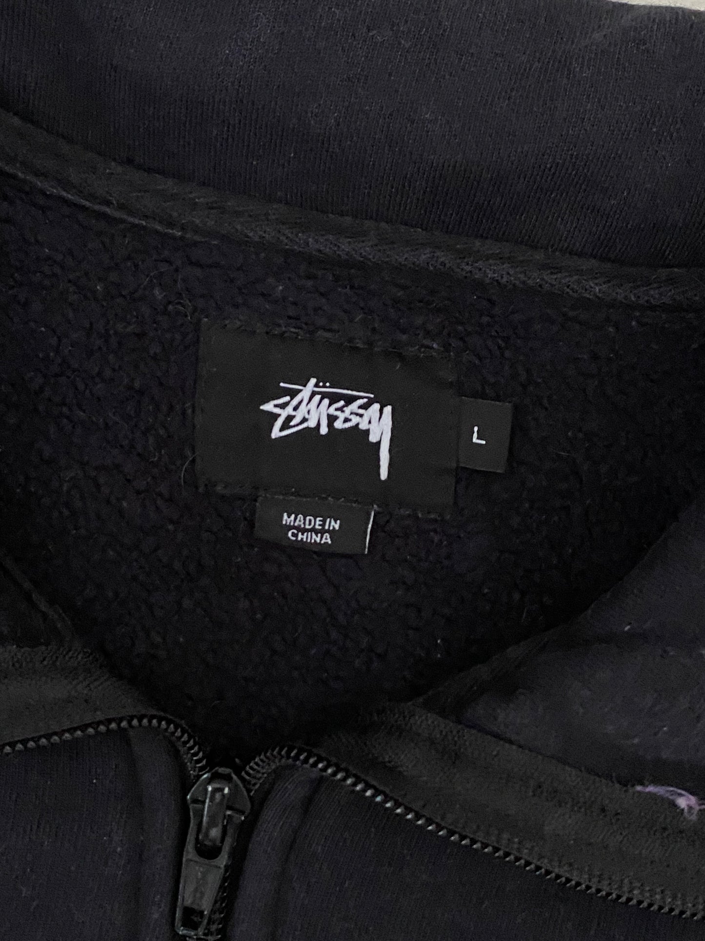 Vintage Stussy Embroidered Quarter Zip Pullover Swetshirt Black Large