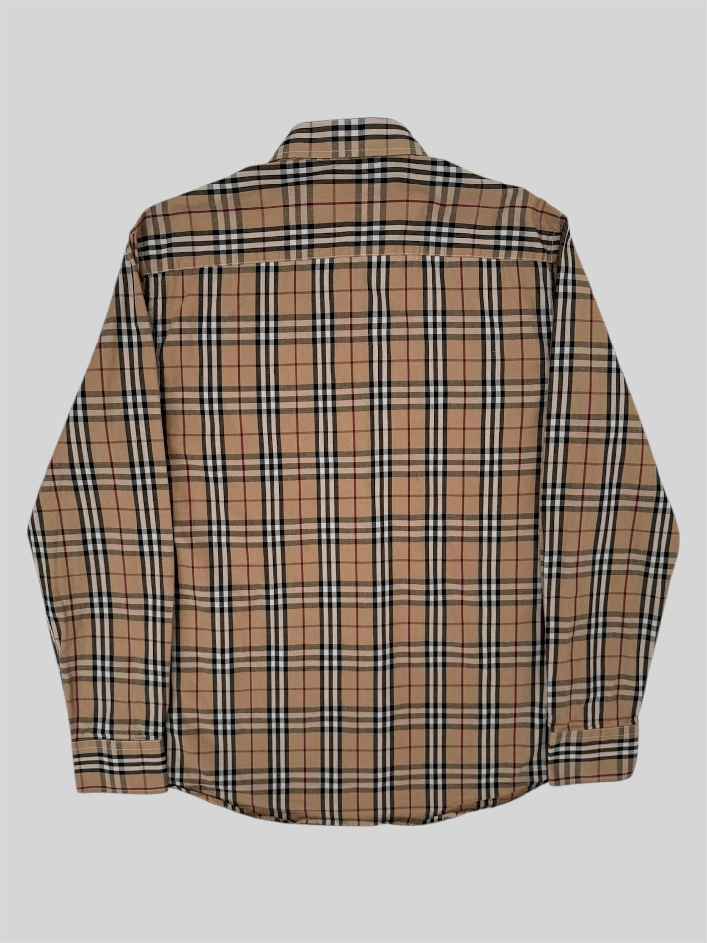 Vintage Burberry Embroidered Nova Check Button Up Shirt Beige Medium