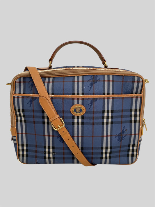 Vintage Burberry Nova Check Messenger Laptop Bag With Attachable Strap Blue