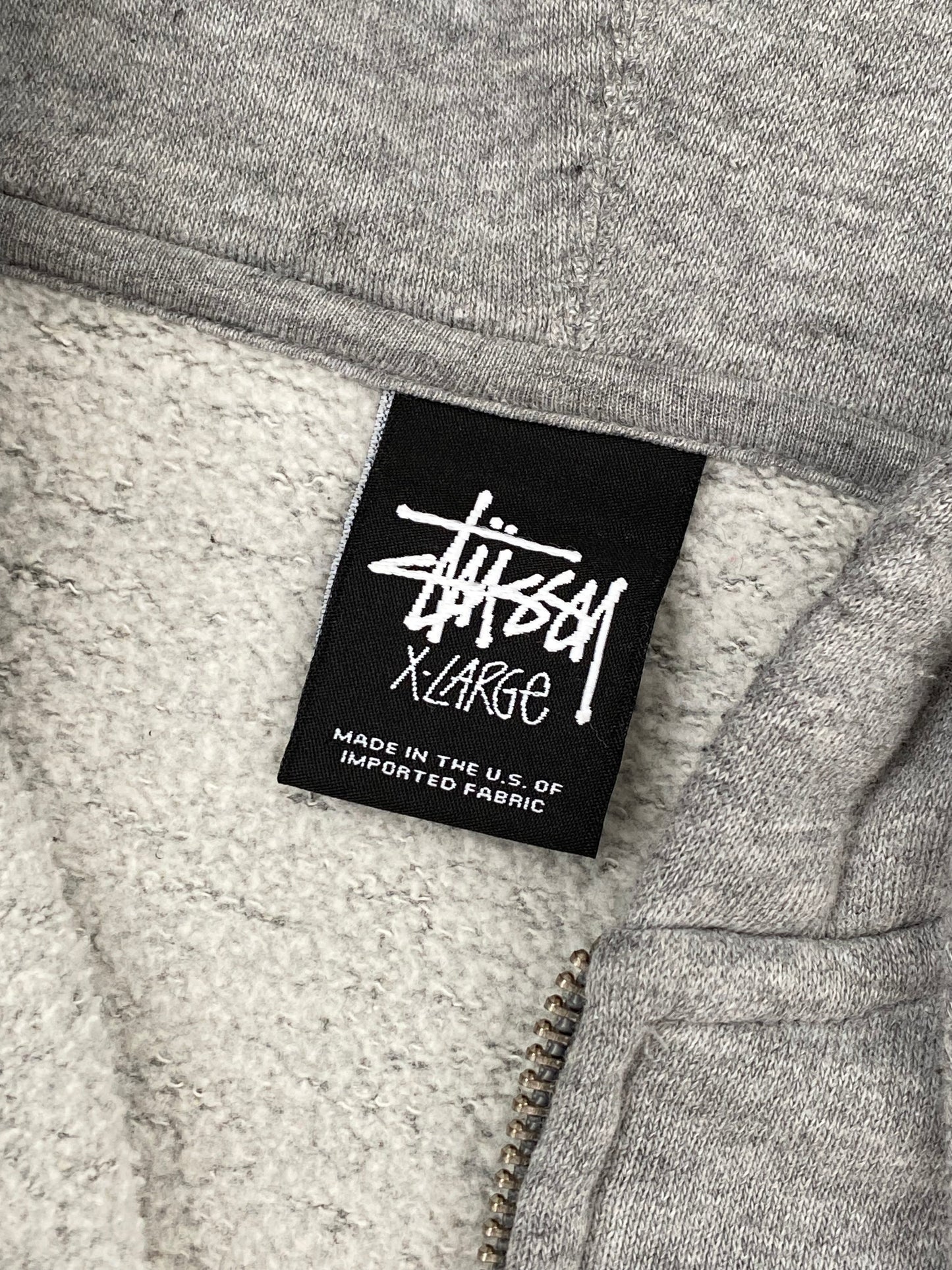 Vintage Stussy Spellout Full Zip Hoodie Light Grey X-Large