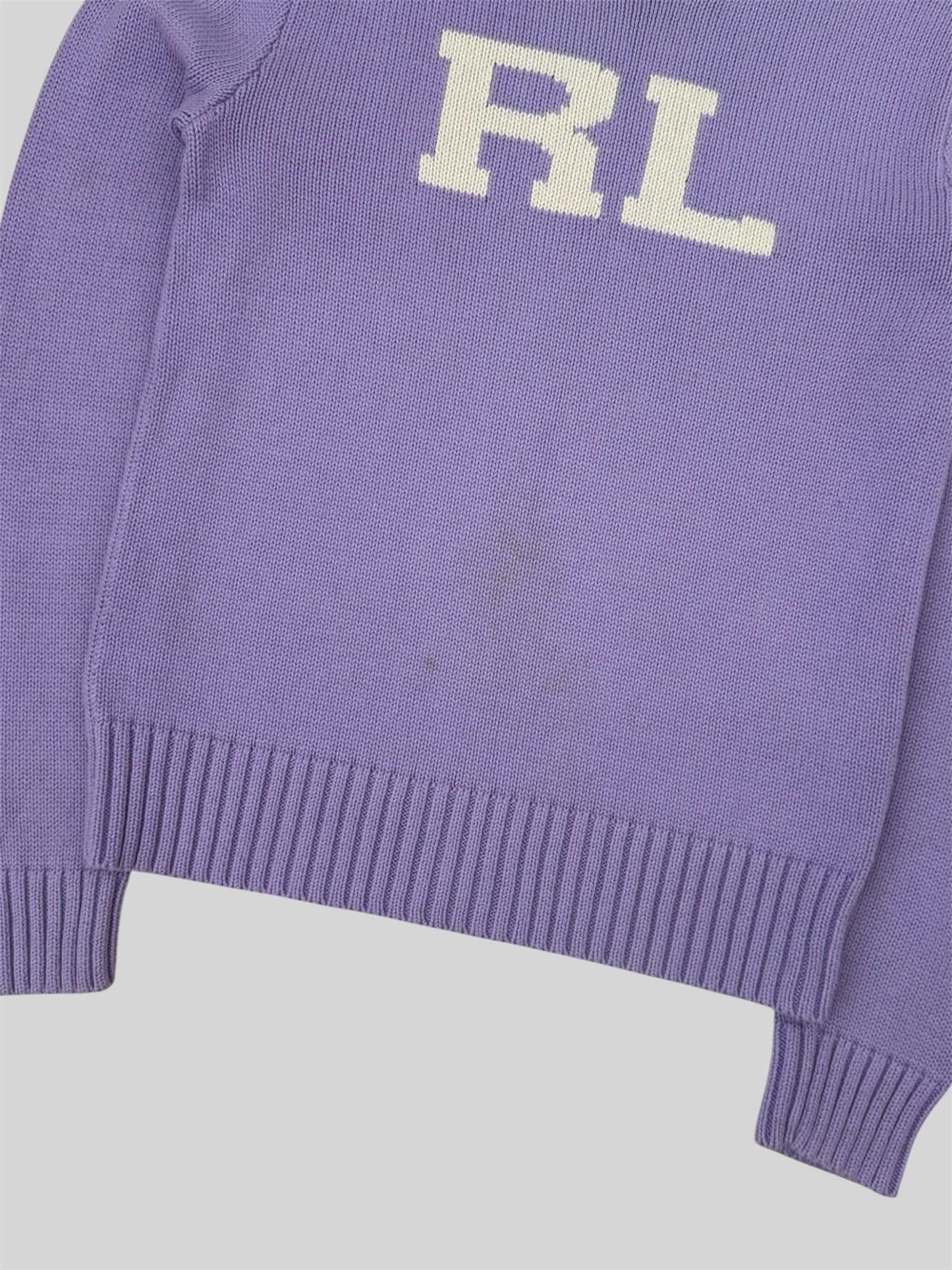 Authentic Polo Ralph Lauren Initial Spellout Knitted Pullover Jumper Lilac Small
