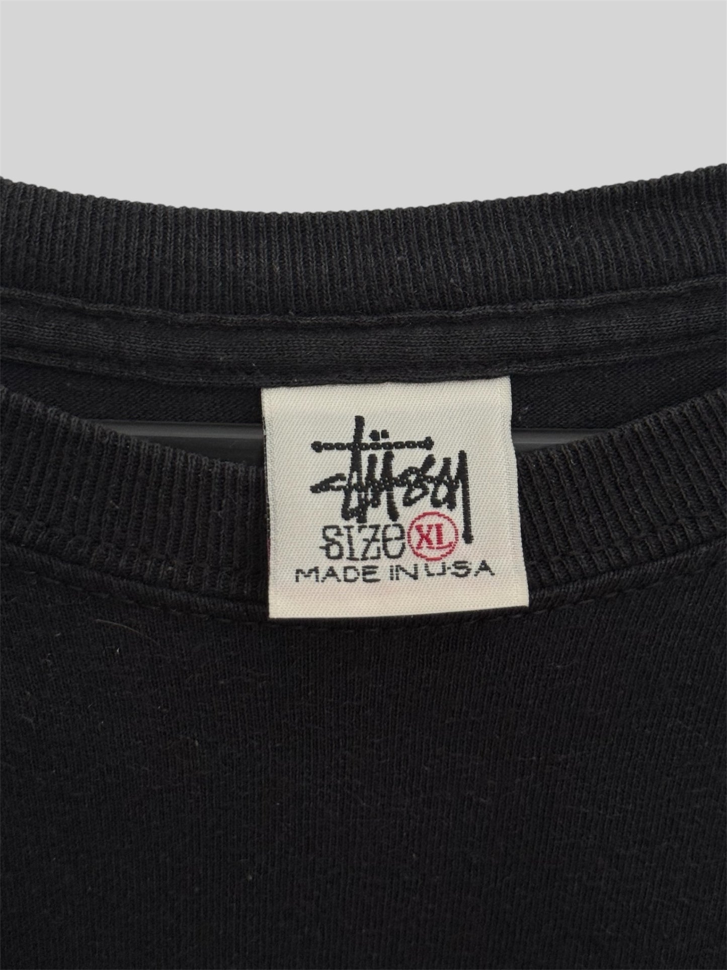Vintage Stussy 1990s Spellout Graphic Print T Shirt Black X-Large Made In USA