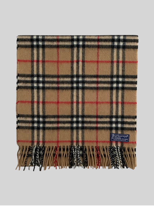 Vintage Burberry Nova Checkered 50% Cashmere 50% Wool Scarf Beige