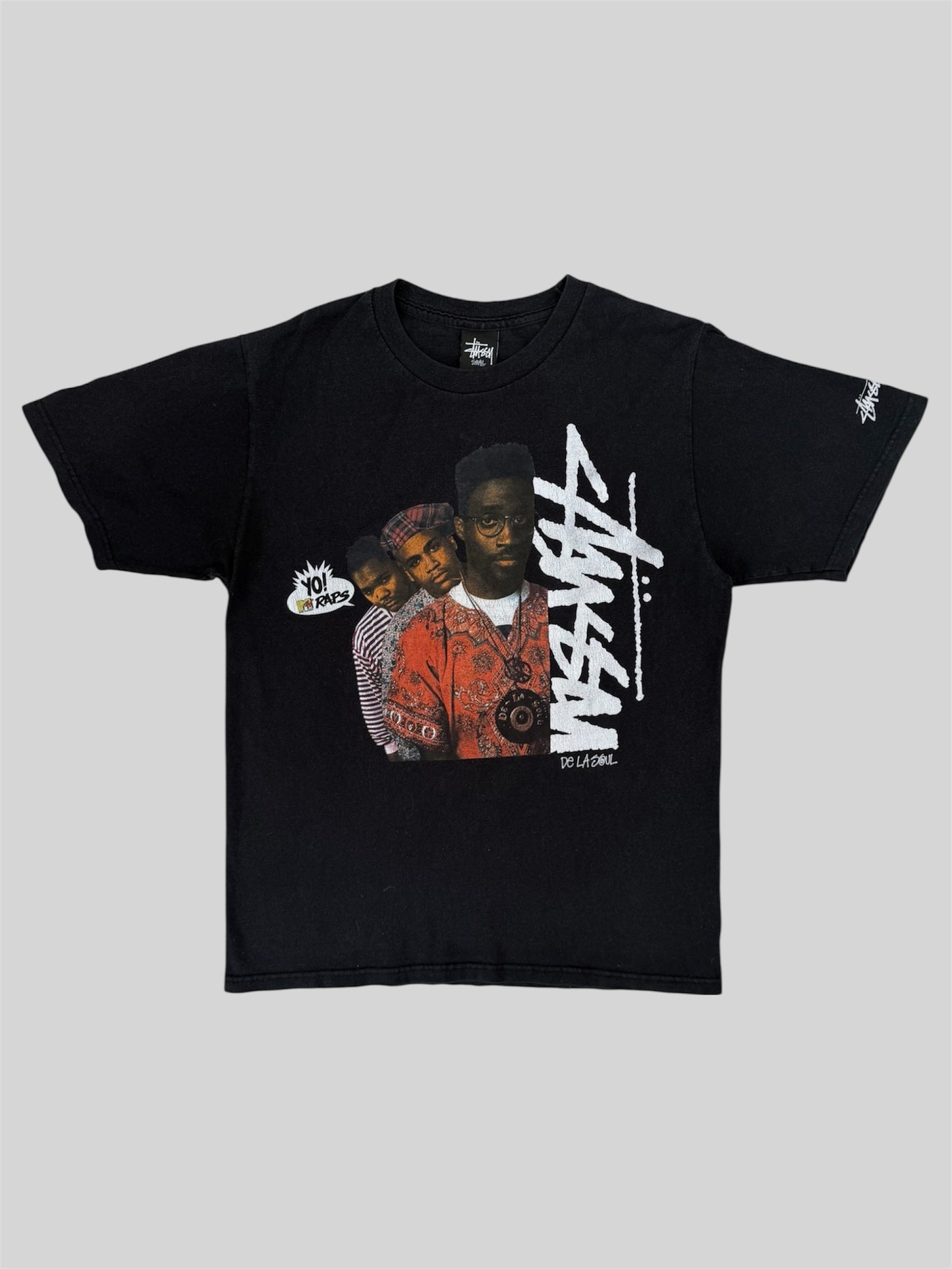 Stussy X YO MTV RAPS De La Soul Spellout T Shirt Black Small