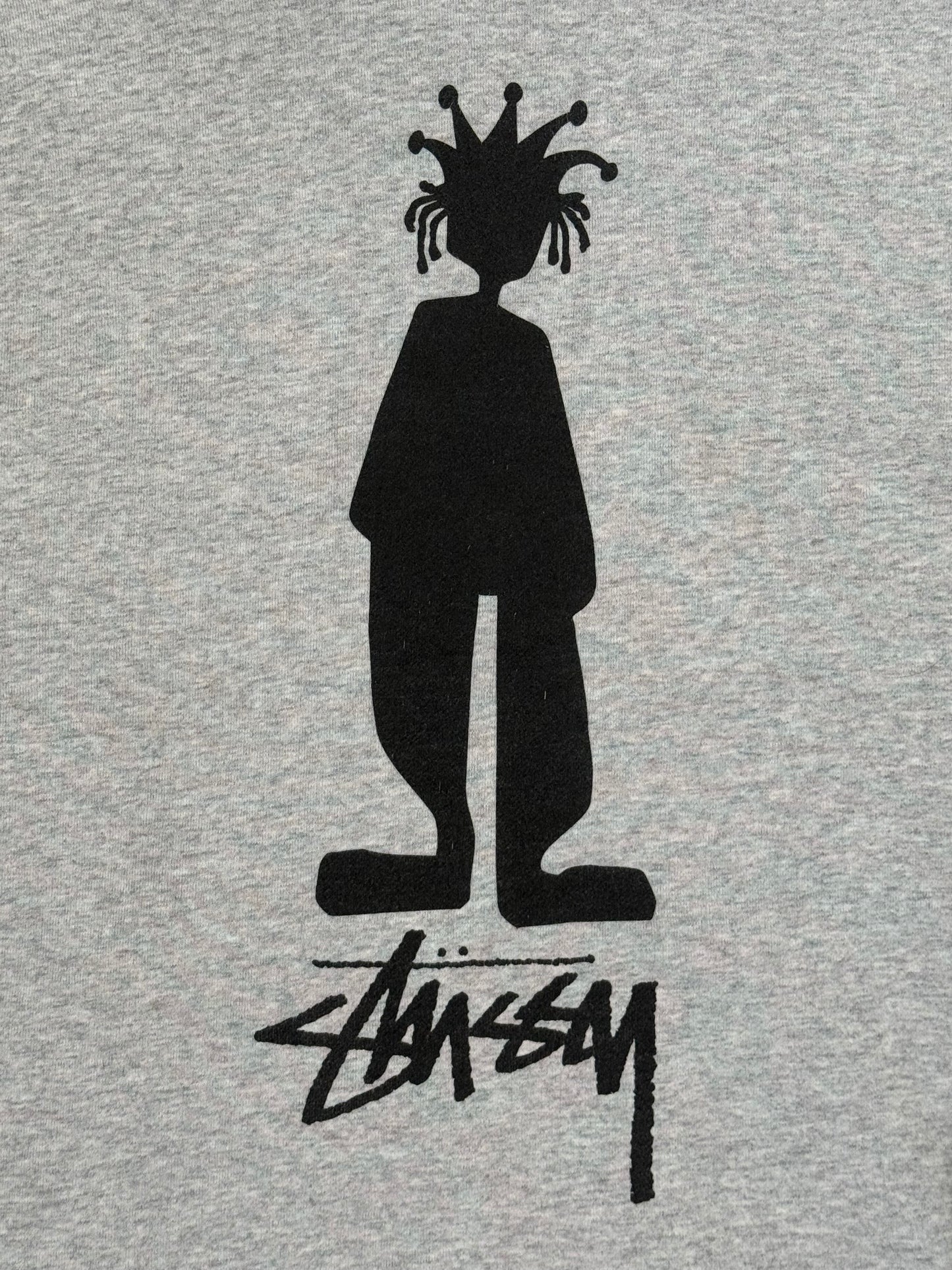 Modern Stussy Graphic Shadow Man Spellout Pullover Hoodie Light Grey Medium