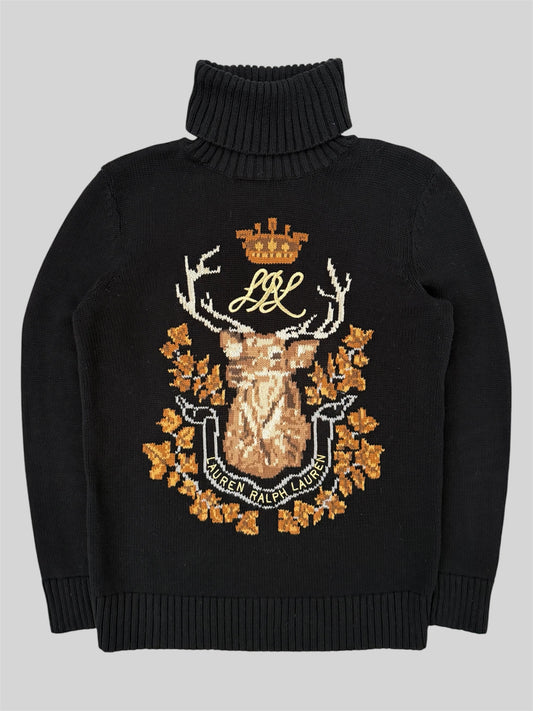 Authentic Lauren Ralph Lauren Women’s Knitted Turtle Neck Reindeer Jumper Small