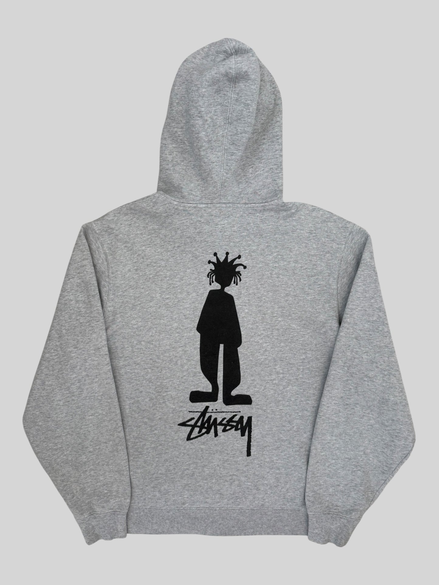 Modern Stussy Graphic Shadow Man Spellout Pullover Hoodie Light Grey Medium