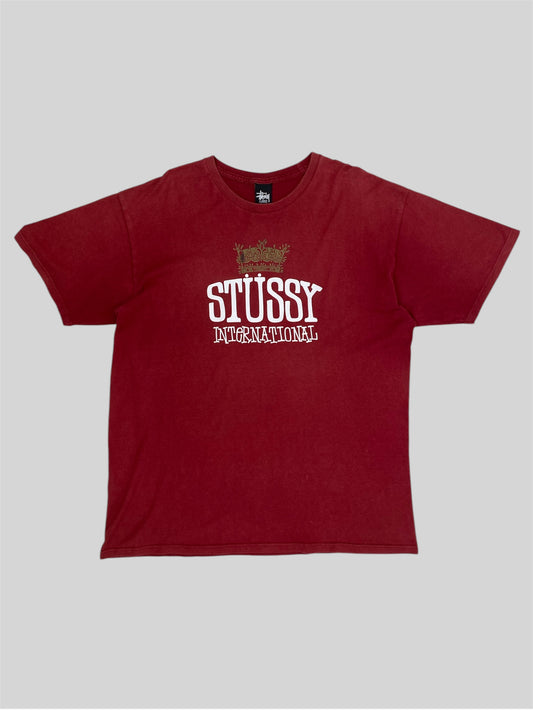 Vintage Stussy International Spellout T Shirt Red X-Large