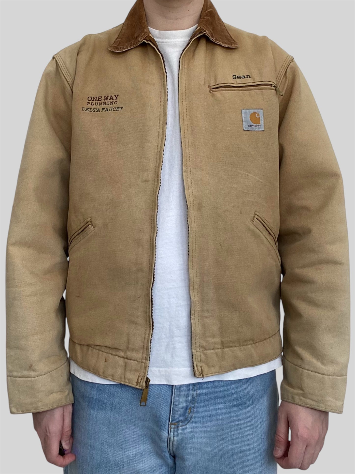 Vintage Carhartt Blanket Lined Embroidered Detroit Jacket J01 BRN Beige Medium