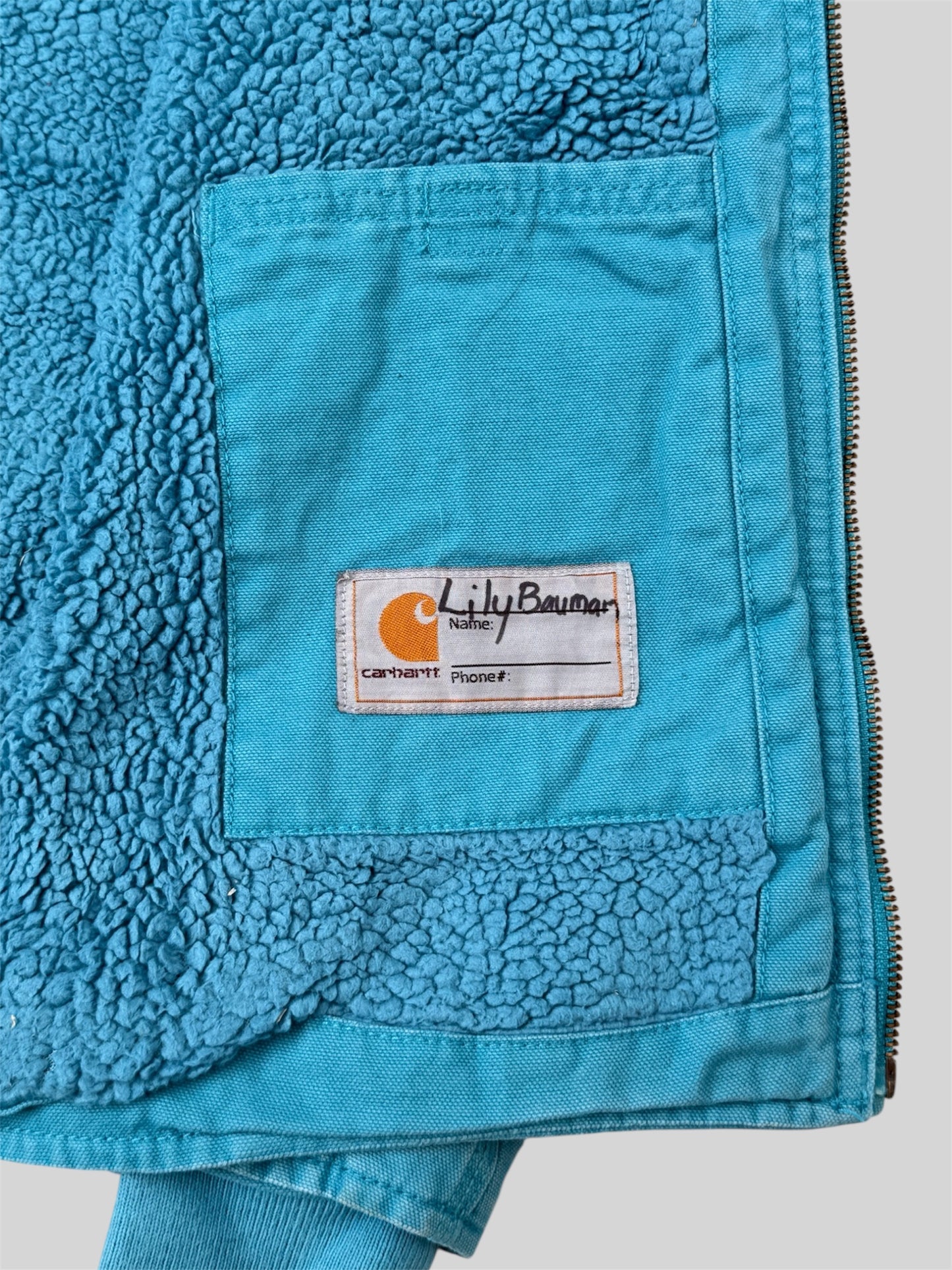 Vintage Carhartt 2000s Sherpa Lined Jacket RN 13706 Light Blue Large Age 14