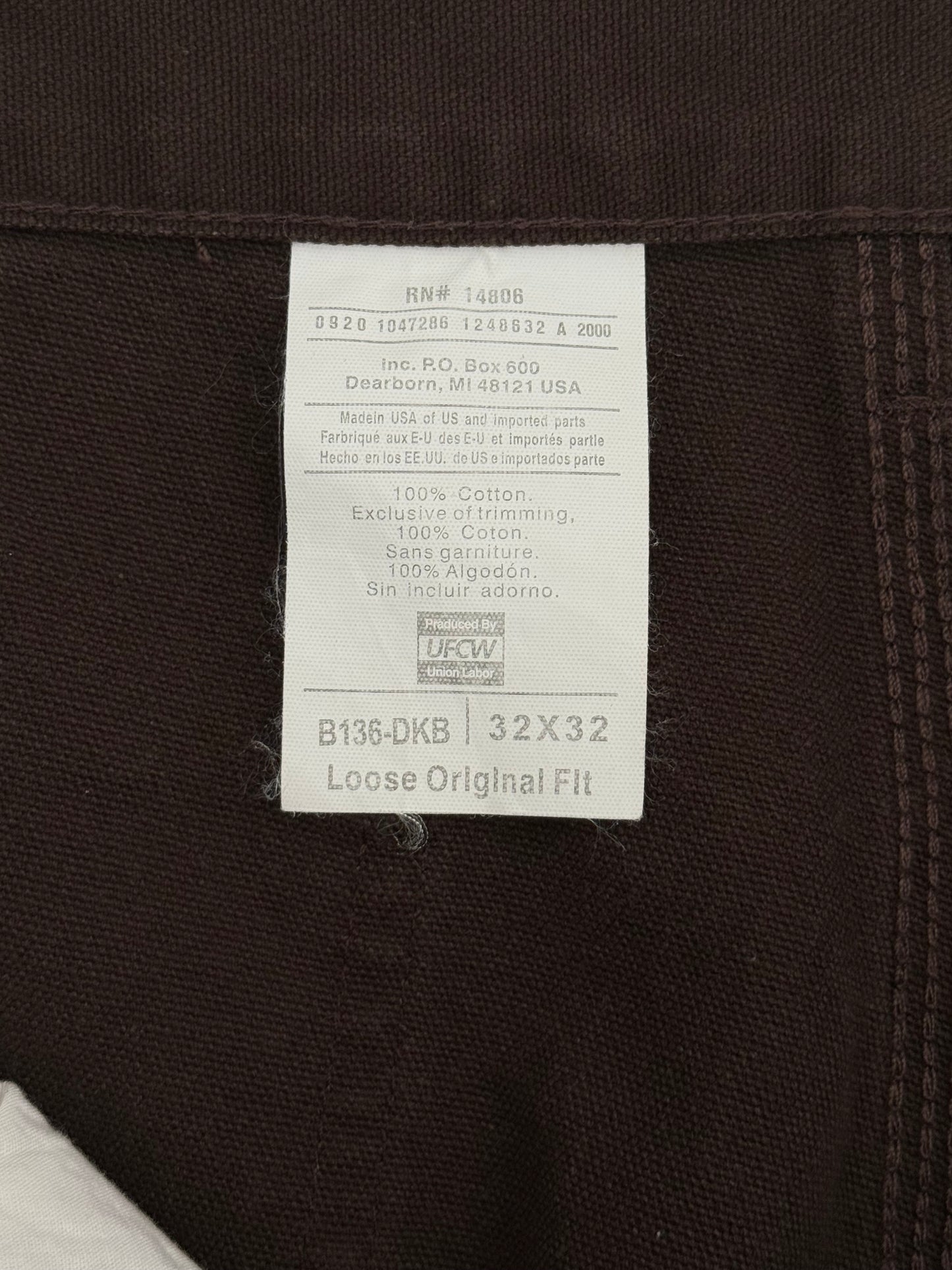 New Without Tags Carhartt 2020 Double Knee Carpenter Jeans B136DKB Brown W32 L32