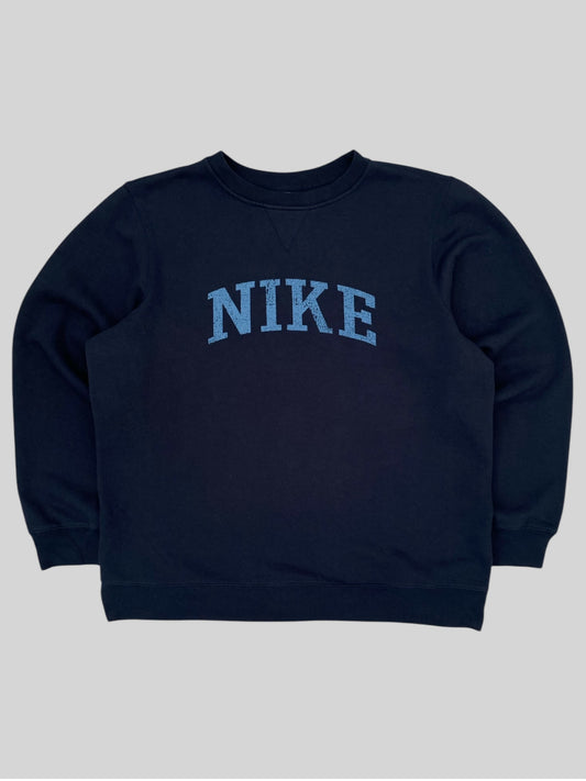 Vintage Nike Spellout Pullover Sweatshirt Navy Medium