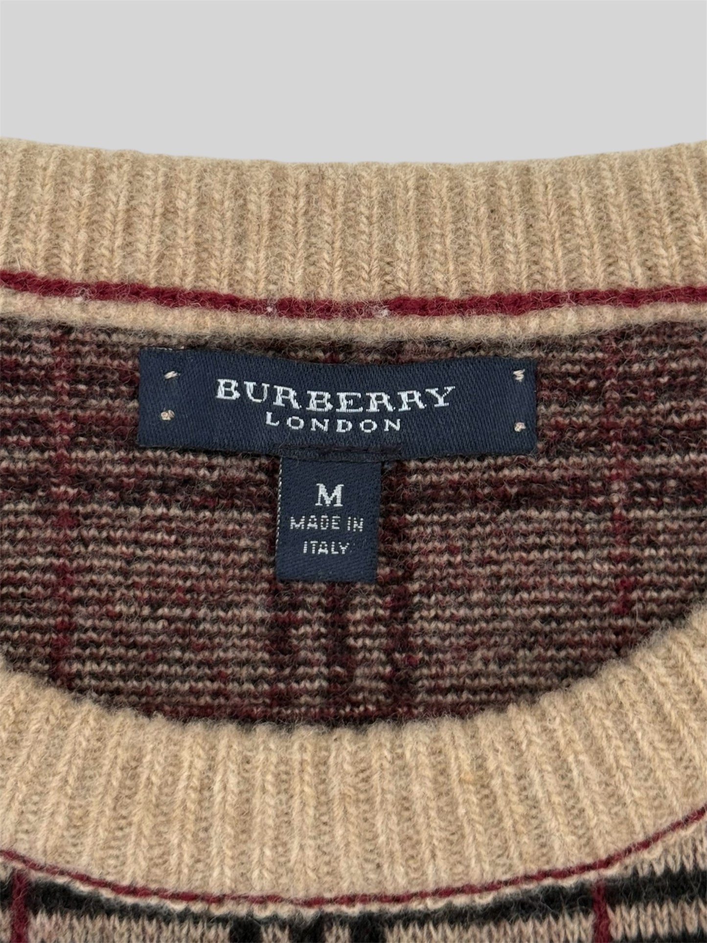 Vintage Burberry 90s Nova Check Knitted Vest Jumper Beige Medium Made In Italy