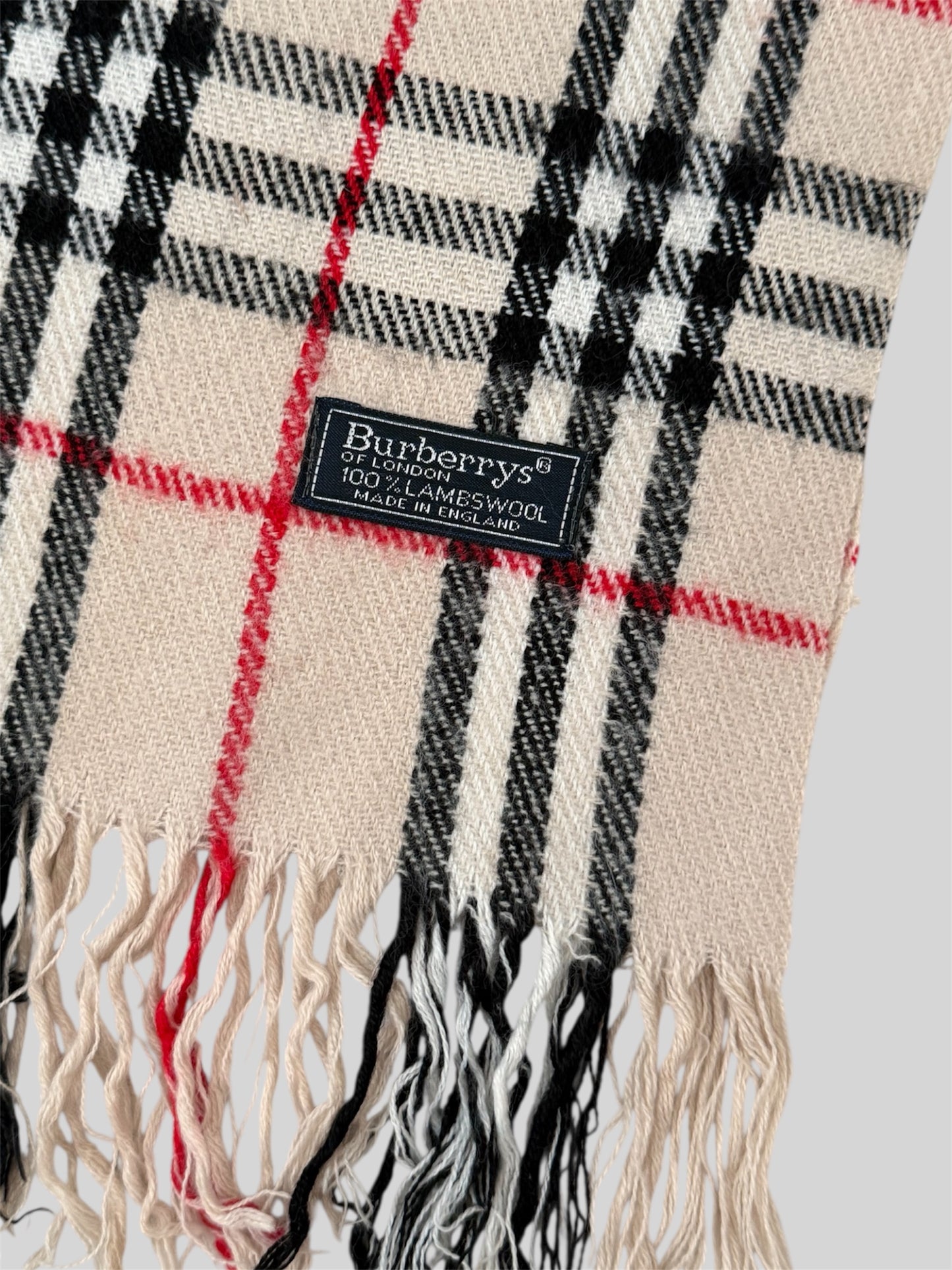 Vintage Burberry 90s Nova Check Scarf 100% Lambswool Light Beige Made In England