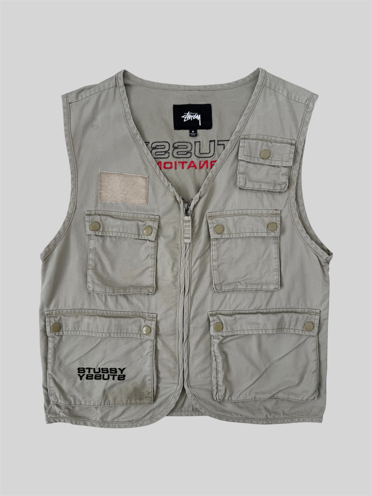 Modern Stussy International Embroidered Mason Utility Vest Beige Medium