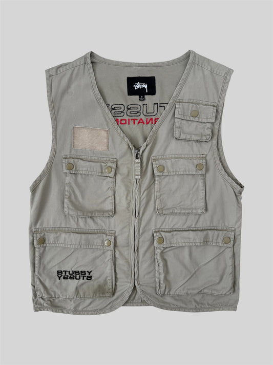 Modern Stussy International Embroidered Mason Utility Vest Beige Medium