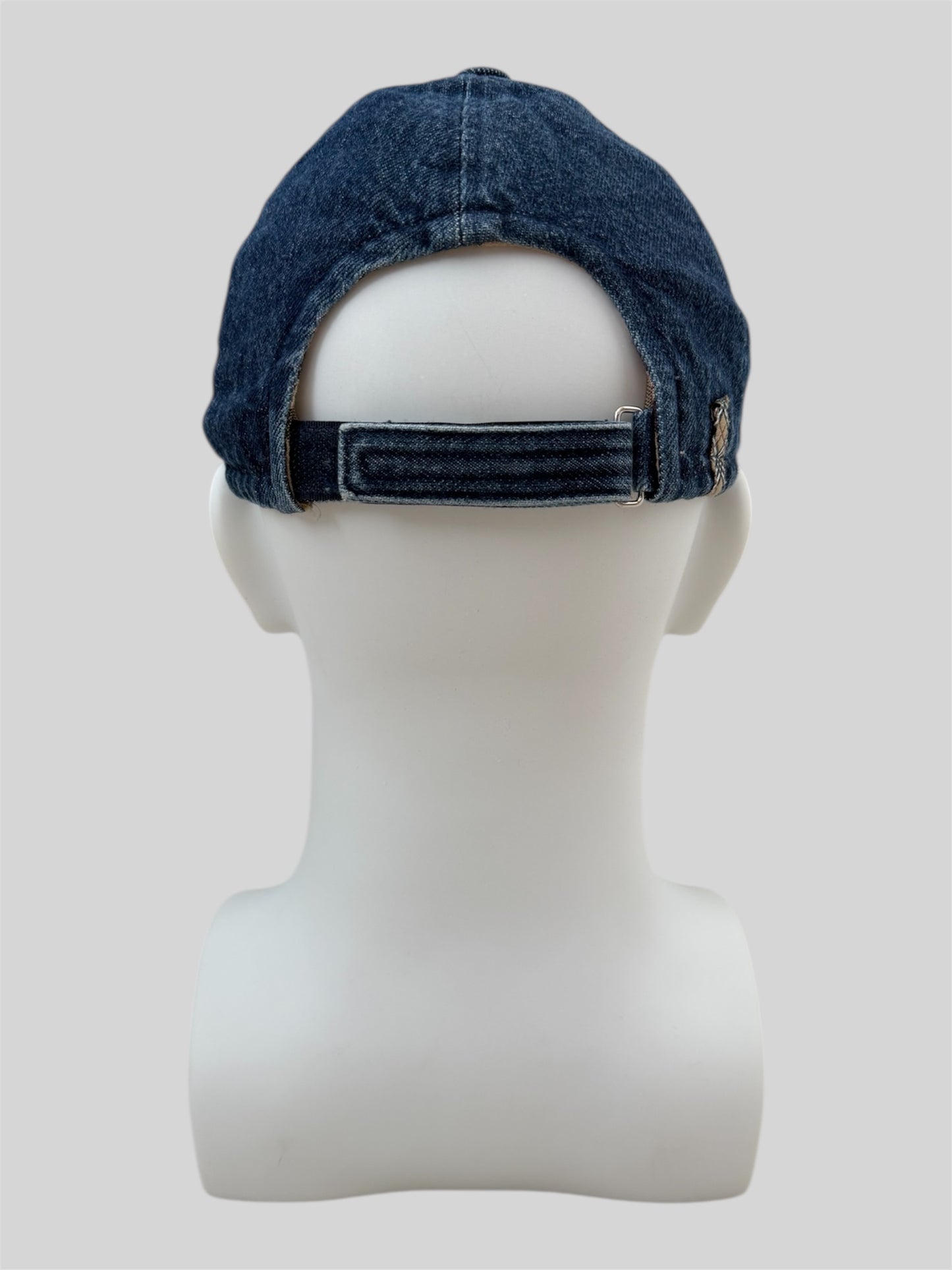 Vintage Burberry 2000s Nova Check Denim Adjustable Baseball Cap Blue One Size