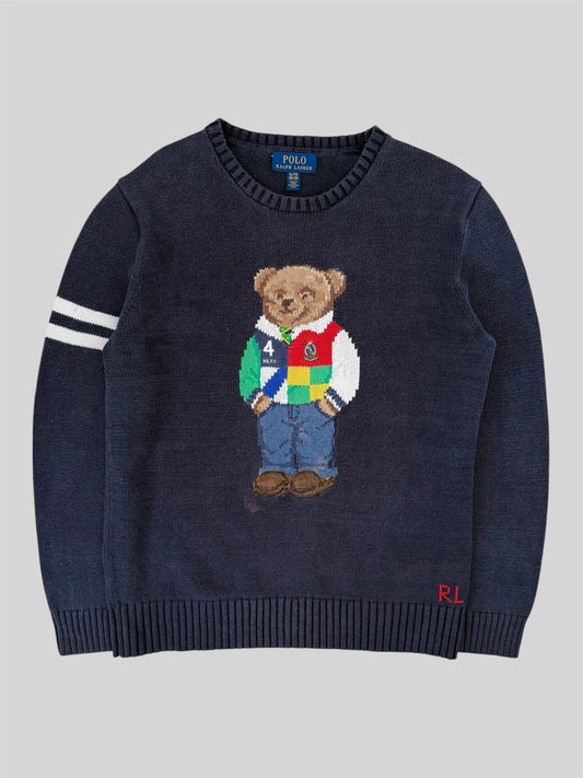 Authentic Polo Ralph Lauren Bear Knitted Pullover Jumper Navy Kids XL (18-20)