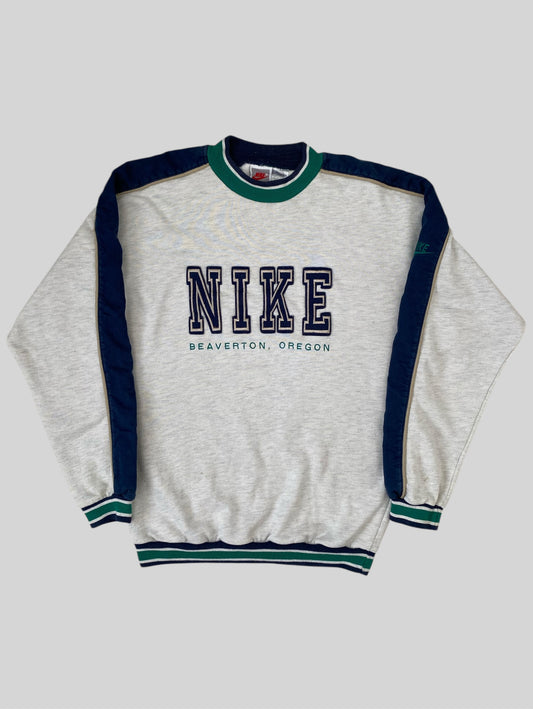 Vintage Nike Embroidered Spellout Pullover Sweatshirt Grey Small