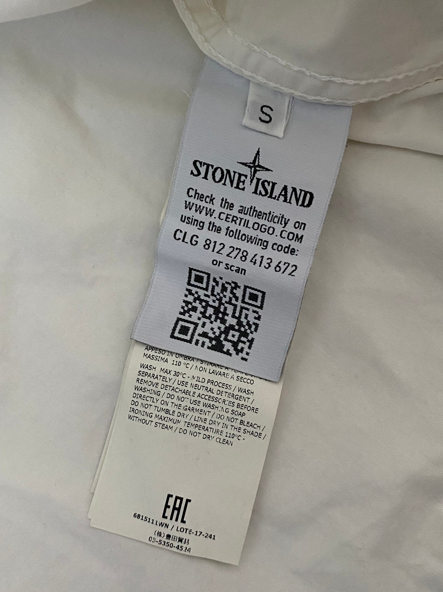 Authentic Stone Island 2018 Full Zip Overshirt Jacket White Small