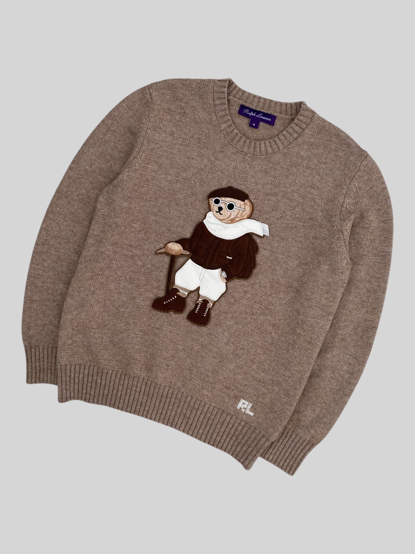 Authentic Ralph Lauren Purple Label Bear Knitted Jumper Light Brown Medium