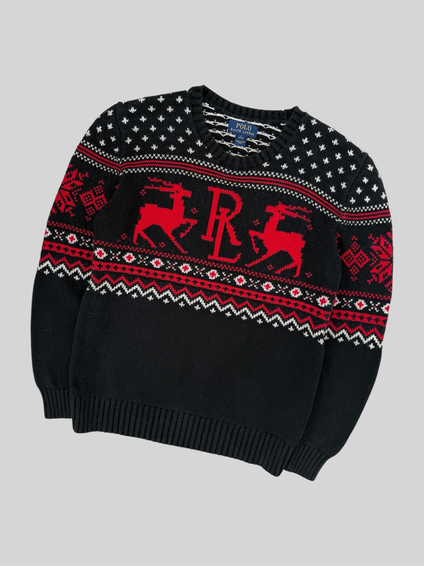 Authentic Polo Ralph Lauren 2010s Christmas Knitted Jumper Black Large (14-16)