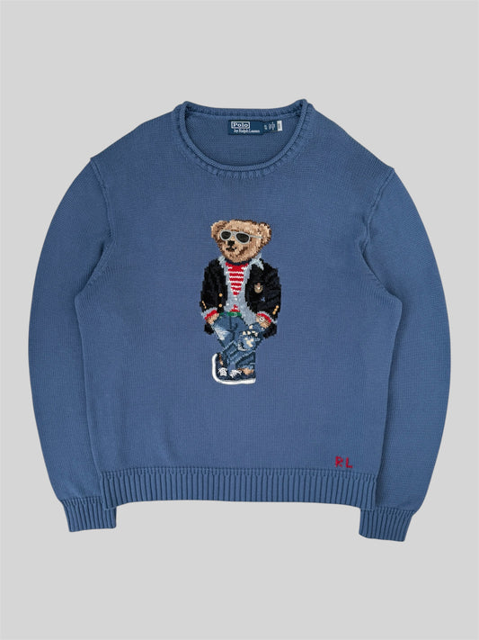 Authentic Polo Ralph Lauren Bear Knitted Jumper Light Blue XL £499RRP *QR SCAN*