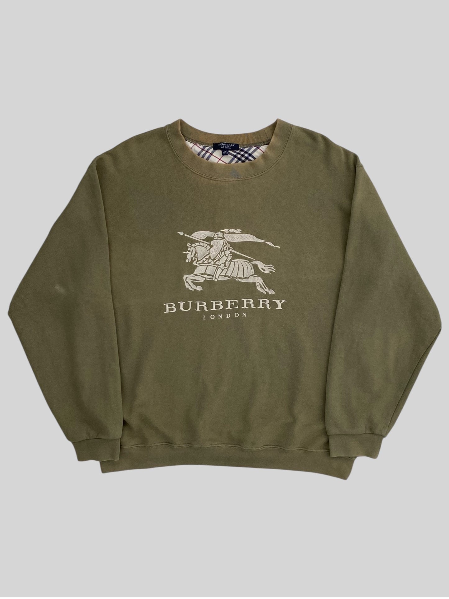 Vintage Burberry Embroidered Spellout Pullover Sweatshirt Light Green Medium