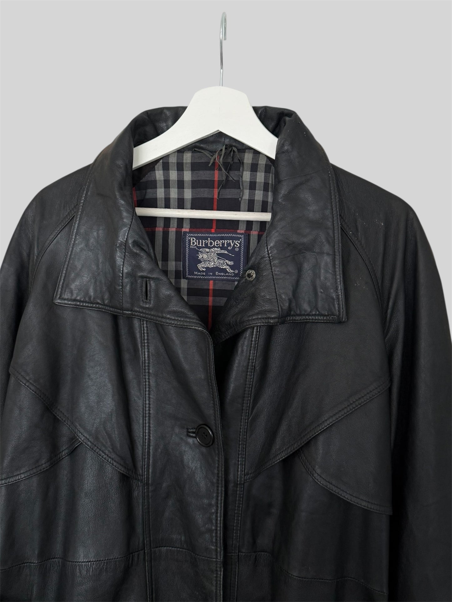 Rare 1990s Burberry Men’s Regular Fit Leather Trench Coat Black Size Medium