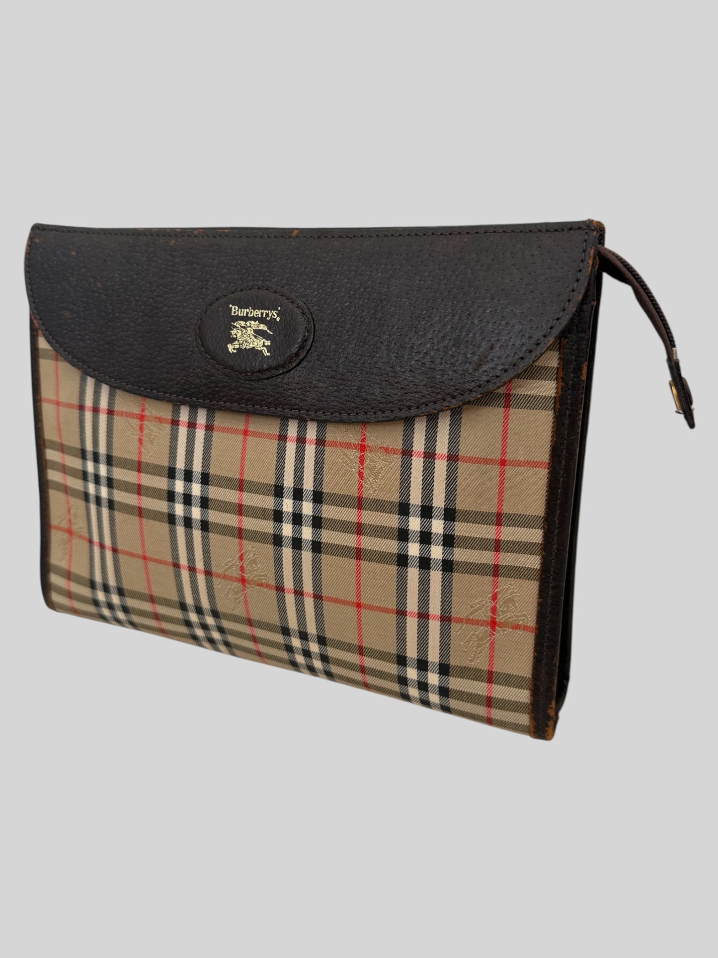 Vintage 1990s Burberry Nova Check Women’s Small Black Leather Clutch Bag