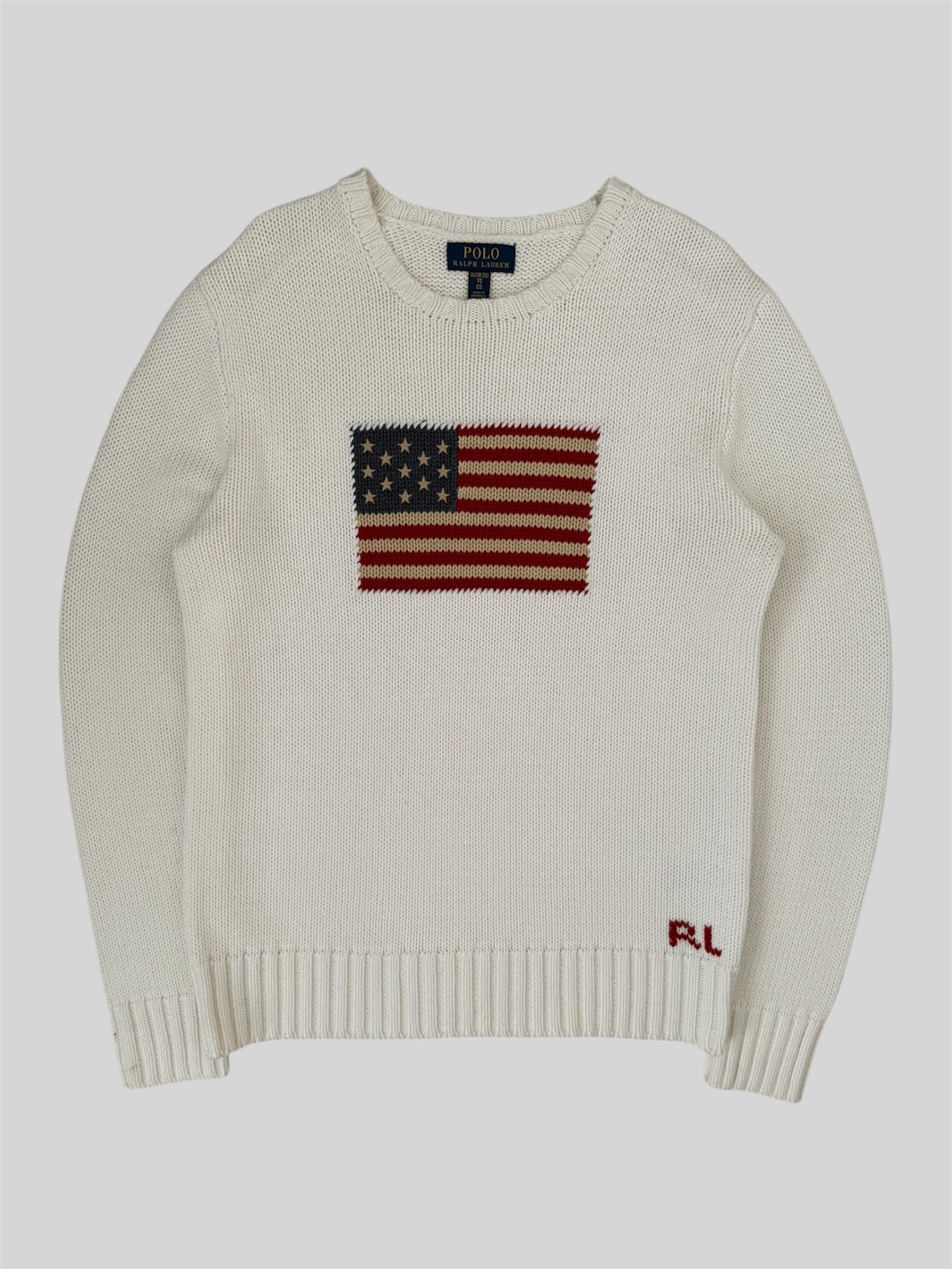 Authentic Polo Ralph Lauren USA Knitted Pullover Jumper White XL £185RRP QR scan