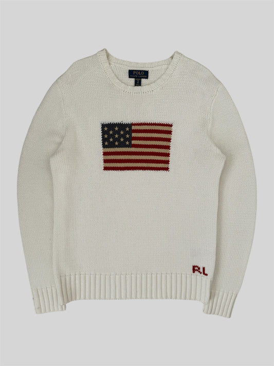 Authentic Polo Ralph Lauren USA Knitted Pullover Jumper White XL £185RRP QR scan