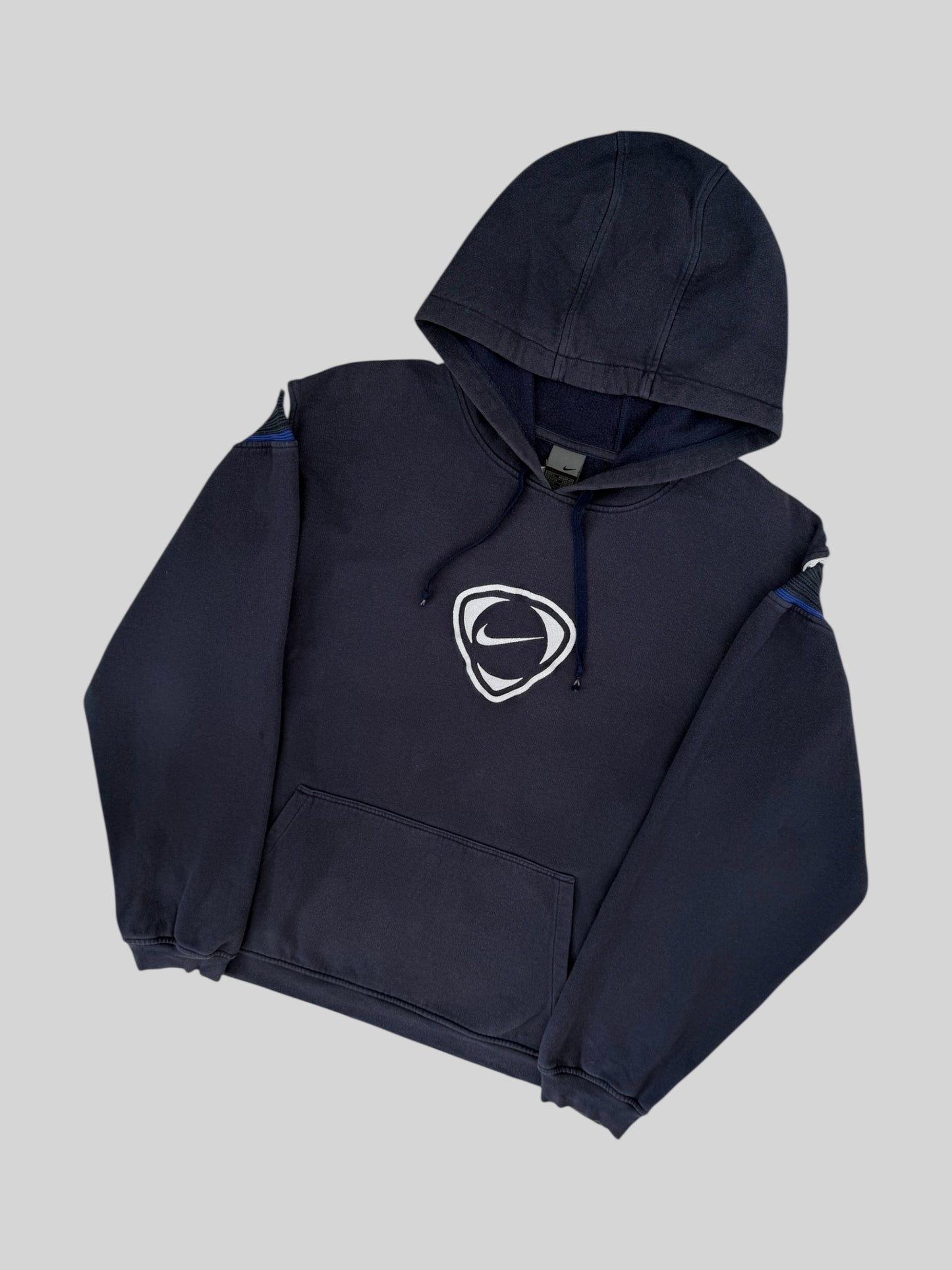 Vintage Nike Embroidered Logo Pullover Hoodie Navy Large