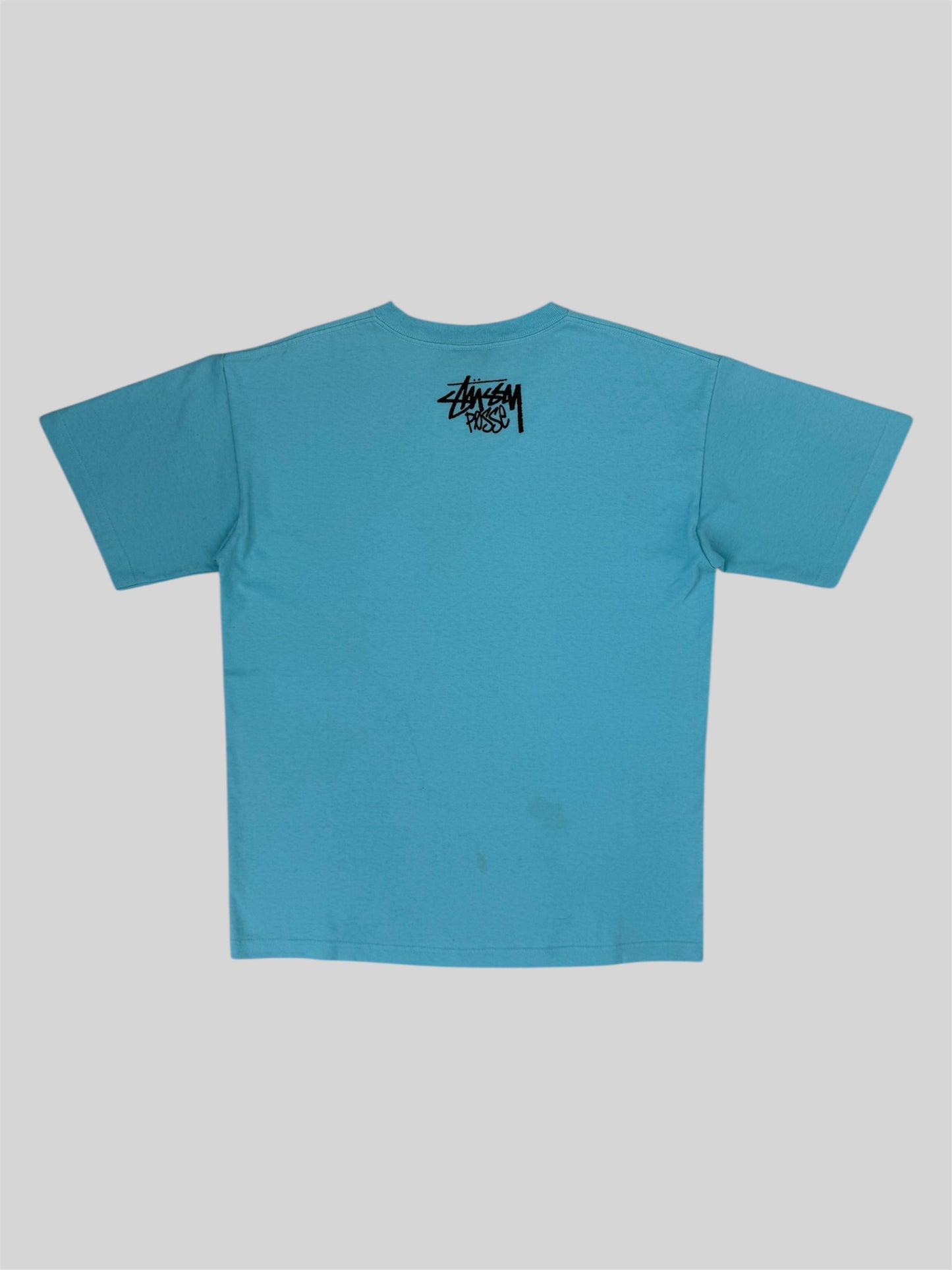 Vintage Stussy Posse Spellout Graphic Print T Shirt Blue Medium