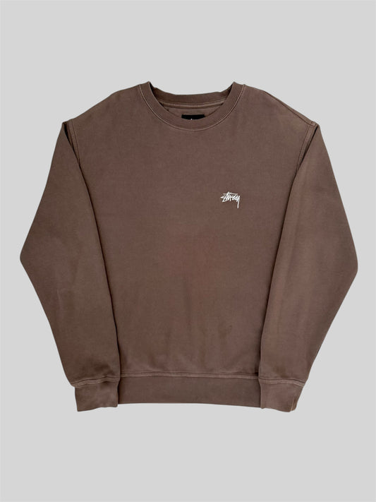 Modern Stussy Embroidered Spellout Pullover Sweatshirt Light Brown Small