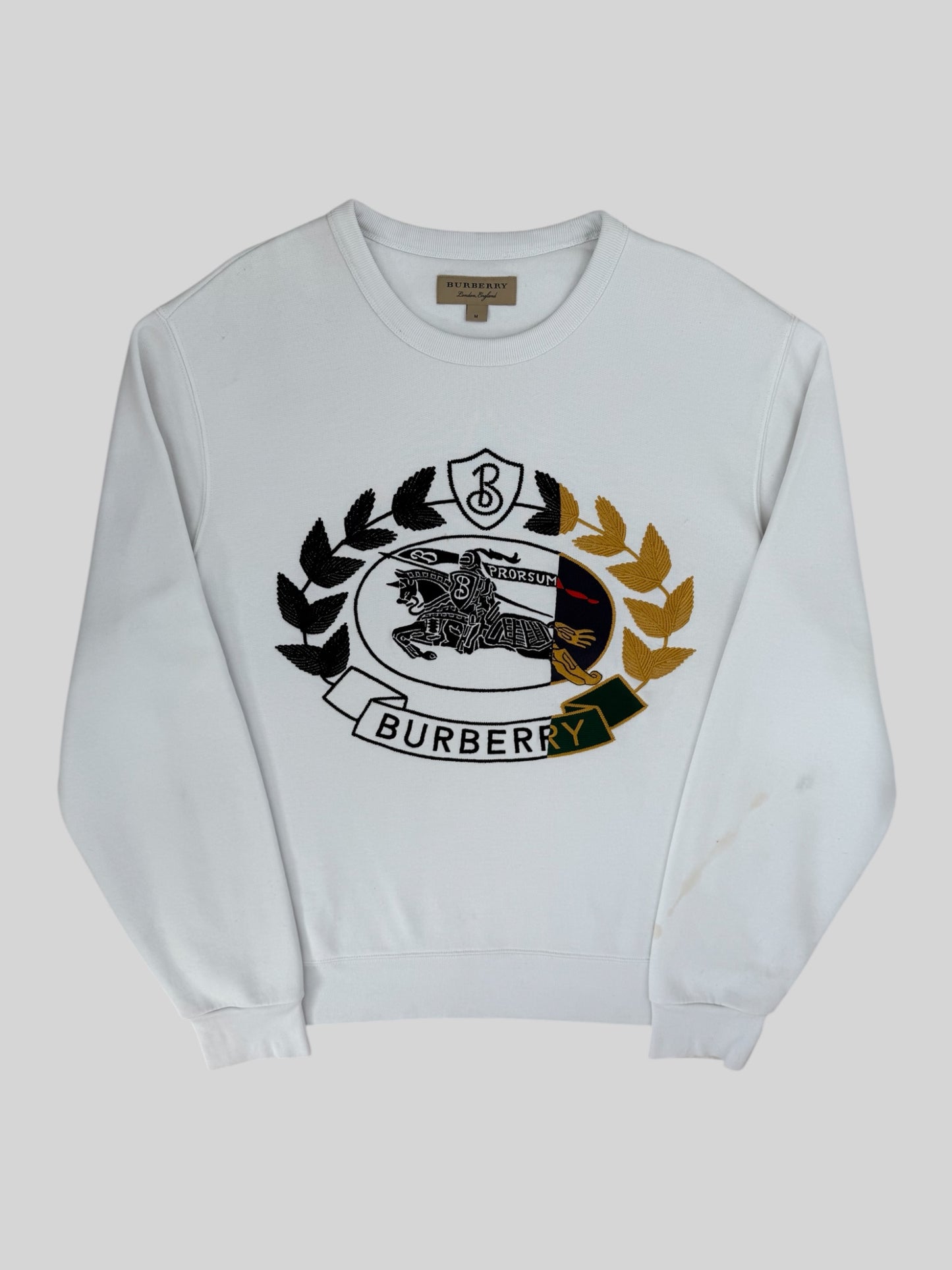 Authentic Modern Burberry Embroidered Spellout Pullover Sweatshirt White Medium
