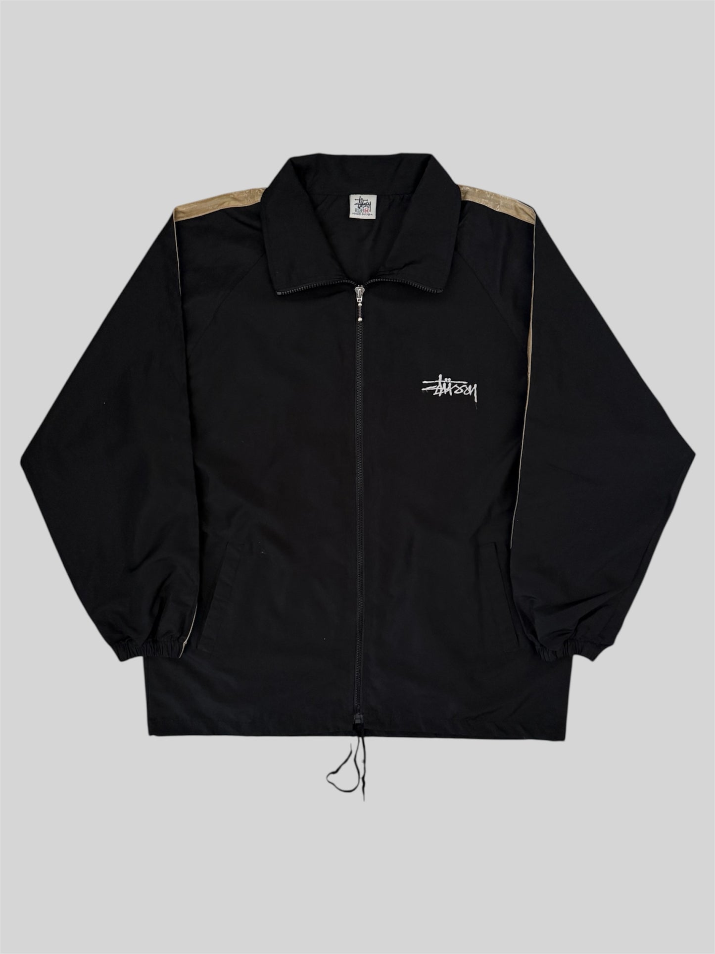 Vintage Stussy 1990s Embroidered Windbreaker Jacket Black Medium Made In USA