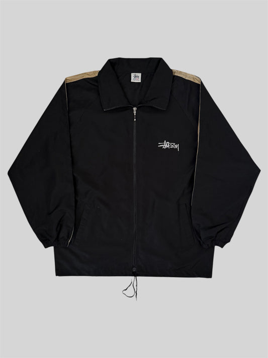 Vintage Stussy 1990s Embroidered Windbreaker Jacket Black Medium Made In USA