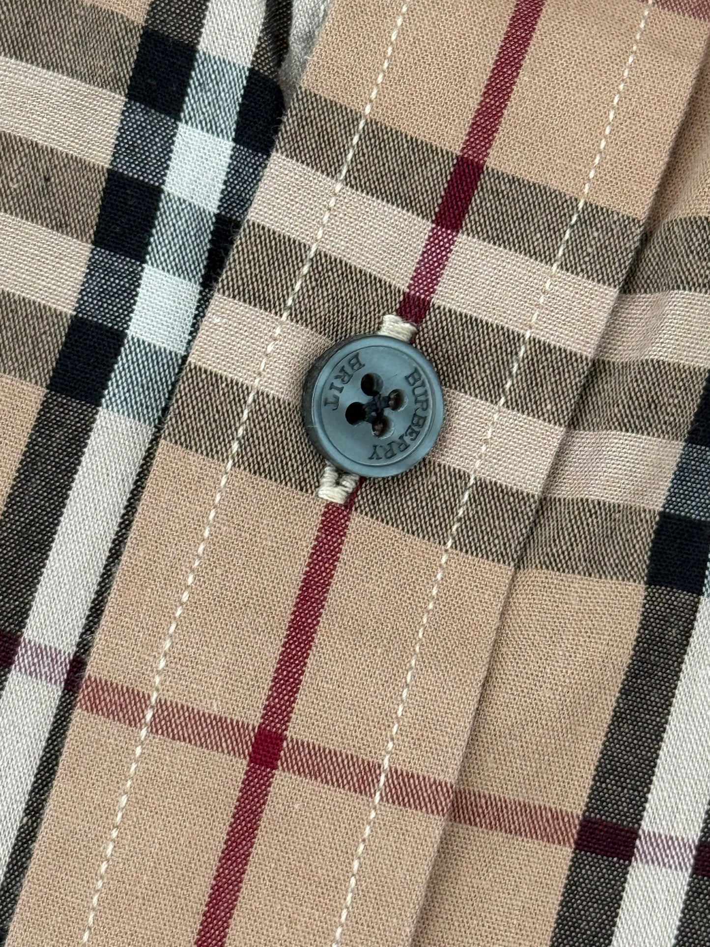 Vintage Burberry Embroidered Nova Check Button Up Shirt Beige Medium