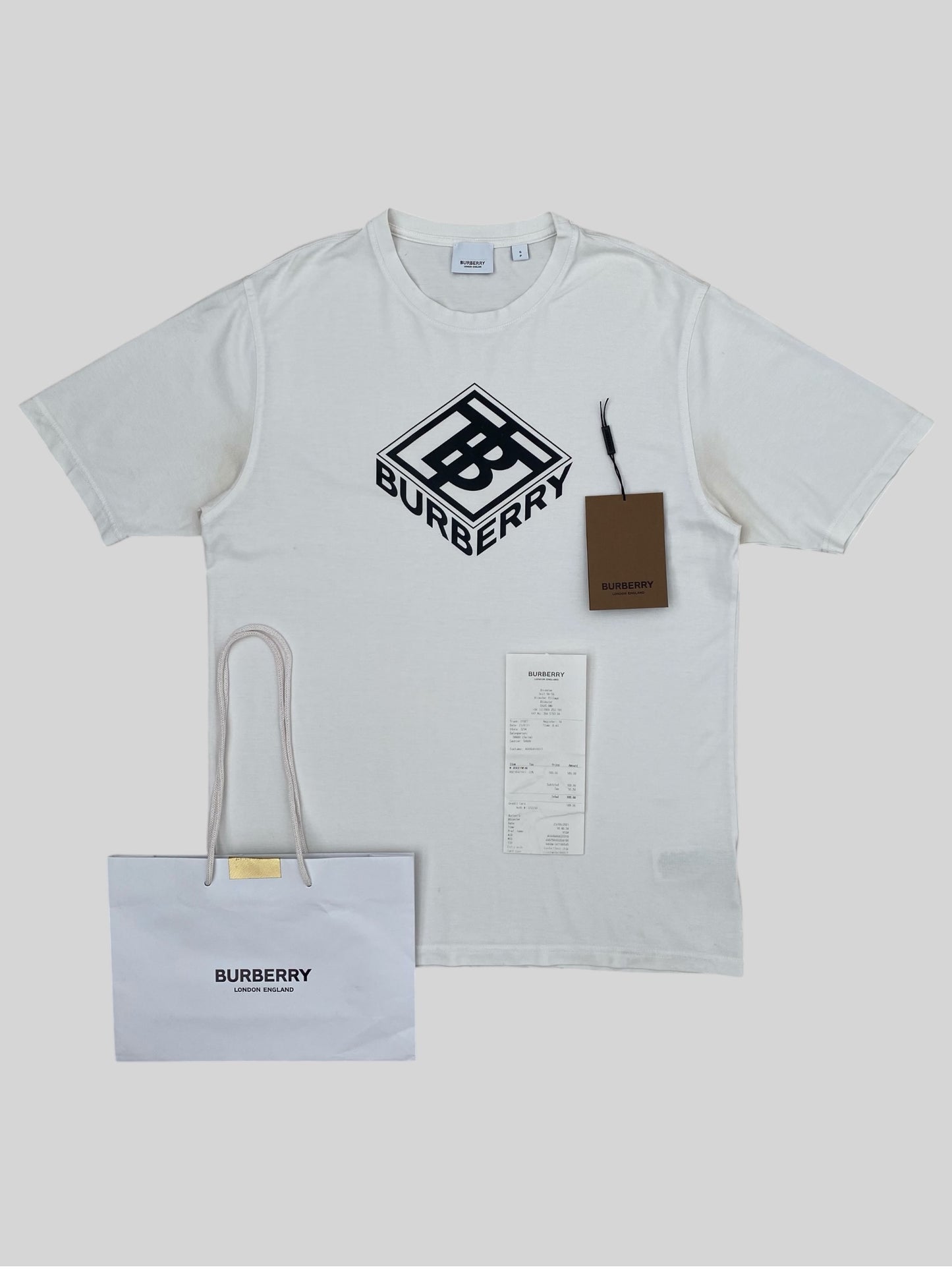 Burberry Men’s White Diamond Logo Graphic T Shirt Small £290RRP