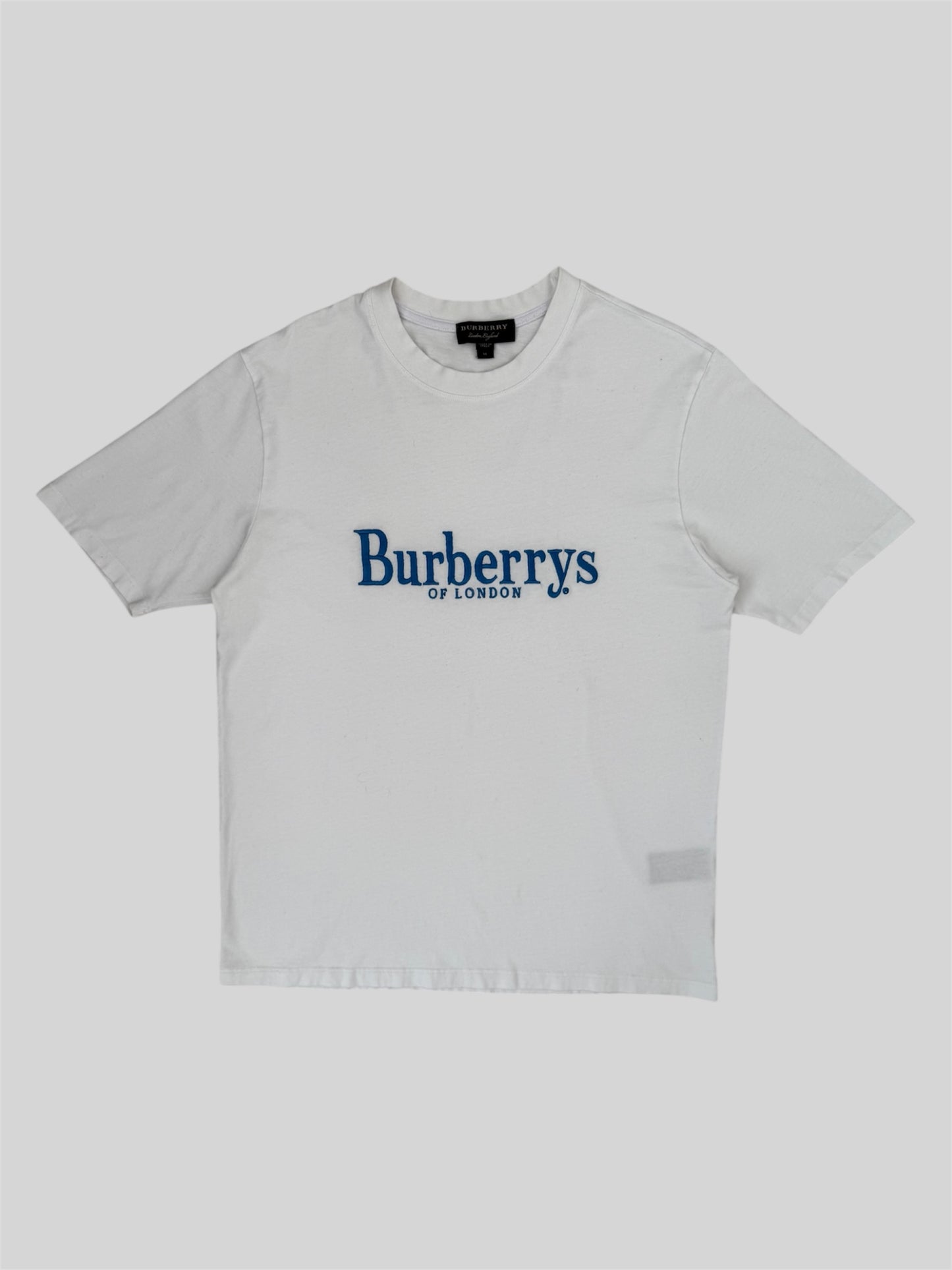 Authentic Vintage Burberry Embroidered Spellout T Shirt White Medium Made In Italy