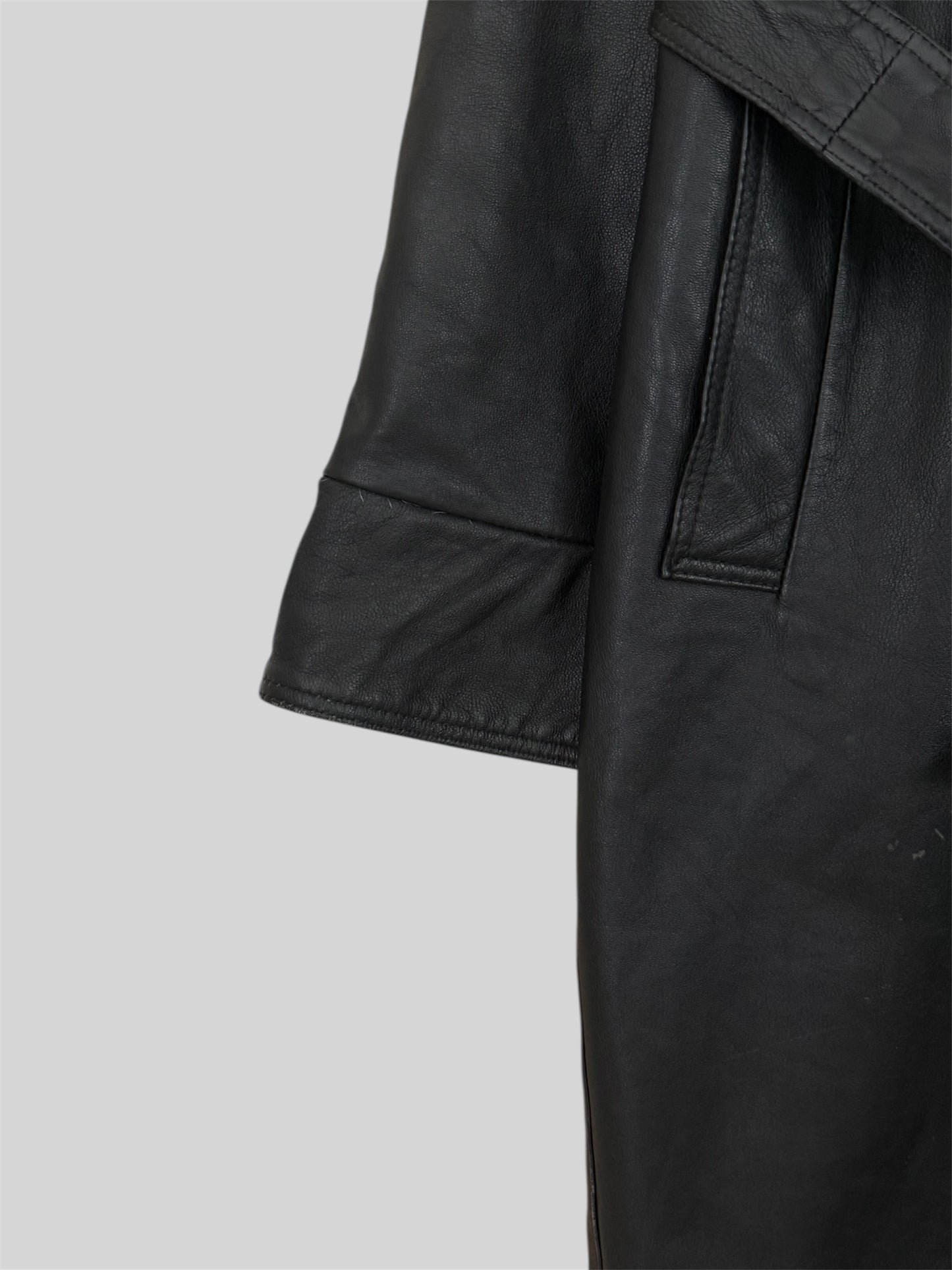 Rare 1990s Burberry Men’s Regular Fit Leather Trench Coat Black Size Medium