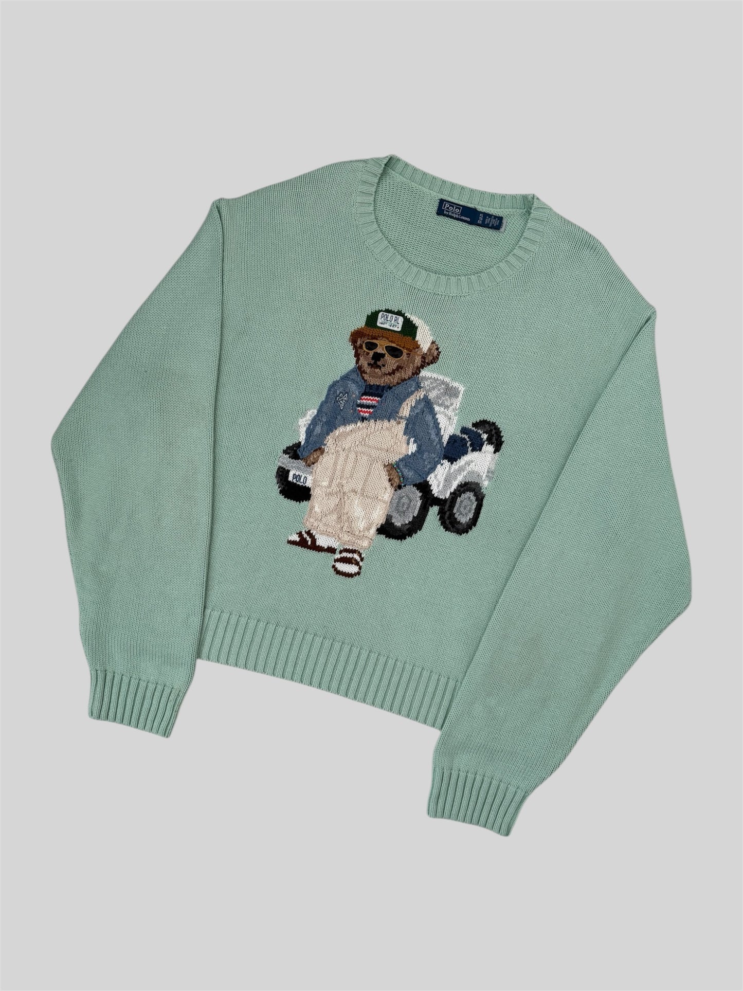 Authentic Polo Ralph Lauren Bear Knitted Jumper Celadon Green XL £449RRP QR SCAN